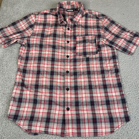 Lot of 2 Vans Shirt Men Medium Blue Red Plaid Button Pocket Surfer Skater School - Picture 8 of 16